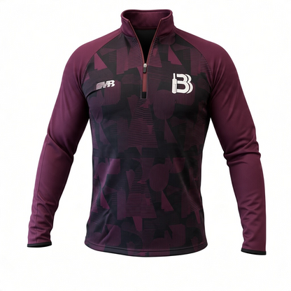 BB Cricket Bats Limited Edition Cricket 1/4 Zip Warm Up Long Sleeve Top T-Shirt | Quality Professional Hand Picked Cricket Bats | BB International Cricket Bats